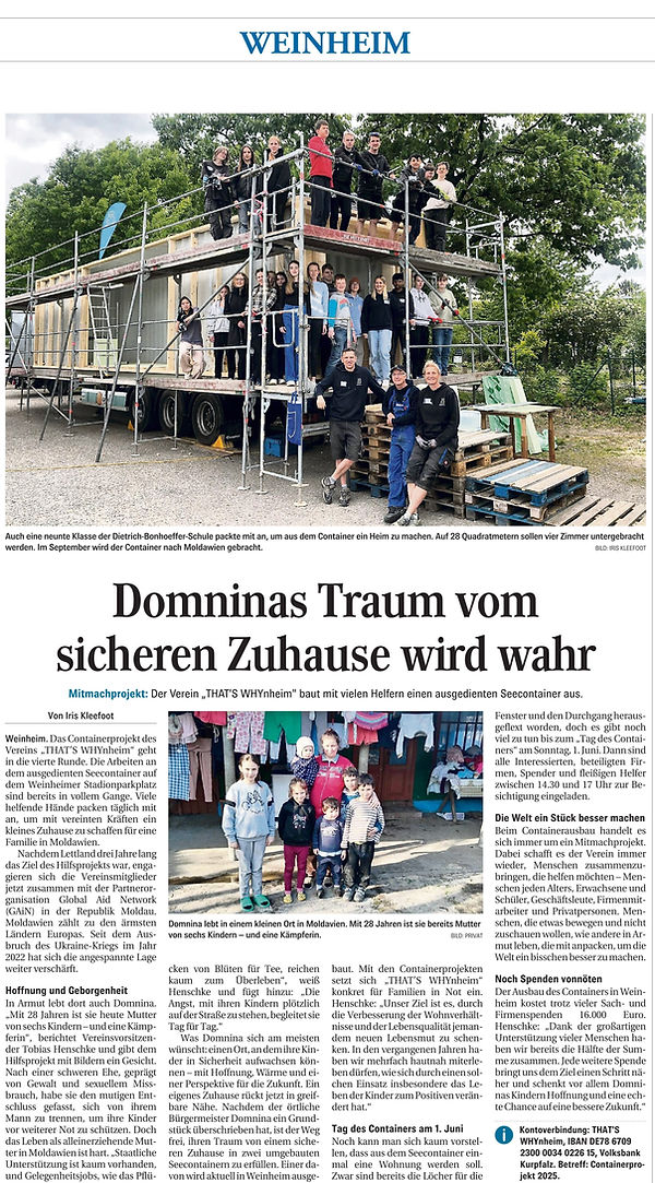 CONTAINER-AUSBAU-PROJEKT FÜR FAMILIEN IN NOT